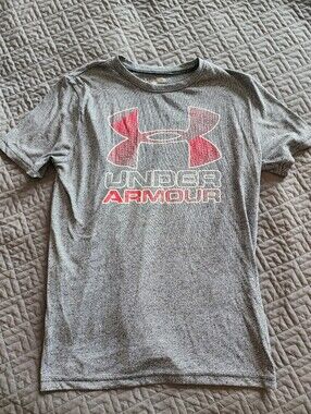 Under Armour Boys Gray Tee with Red Logo